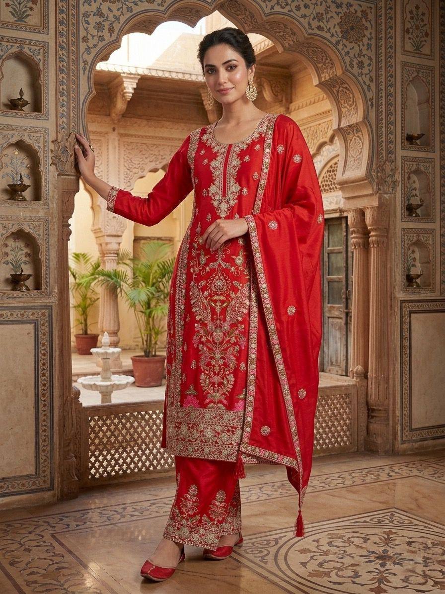 Regal Scarlet Heritage Kurta Set